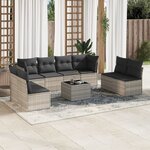 vidaXL Salon de jardin 9 Pièces avec coussins gris clair résine tressée