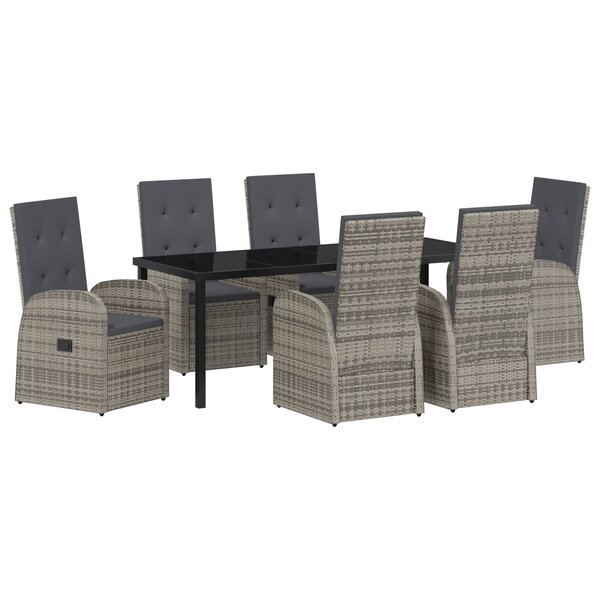 vidaXL Ensemble de salle à manger de jardin de 7 pièces avec coussins gris poly rattan