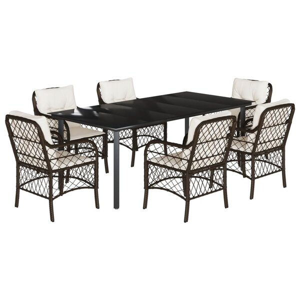 vidaXL Ensemble à manger de jardin et coussins 7 Pièces marron rotin