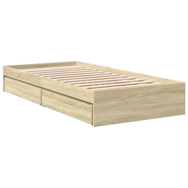 vidaXL Cadre de lit et tiroirs chêne sonoma 100x200 cm bois ingénierie