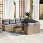 Ensemble de canapé de jardin vidaXL 9 pièces avec coussins Beige Poly Rotin Acacia