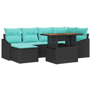 vidaXL Ensemble de salle à manger pour jardin 7 Pièces Noir et Sarcelle