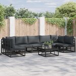vidaXL Ensemble de canapé de jardin avec coussin 7 Pièces Noir Aluminium