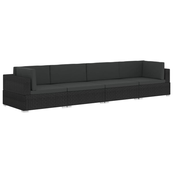 vidaXL Salon de jardin 4 Pièces avec coussins résine tressée noir