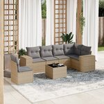 vidaXL Salon de jardin avec coussins 7 Pièces beige résine tressée