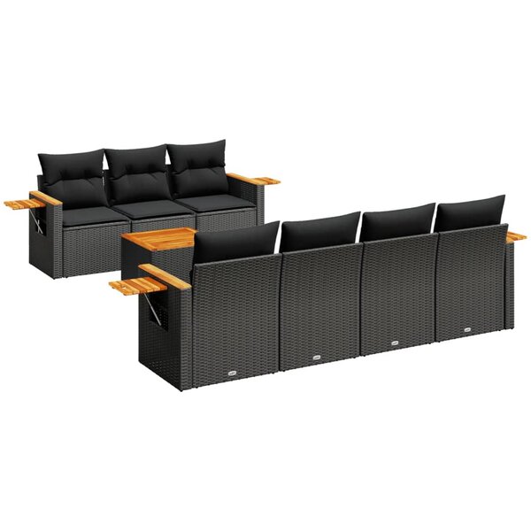 vidaXL Salon de jardin 8 Pièces avec coussins noir résine tressée