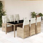 vidaXL Ensemble de bistro de jardin 7 Pièces coussins beige poly rotin