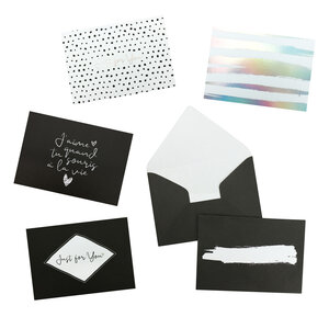 Carte d'invitation noir et blanc avec enveloppe 15cm 4 pièces