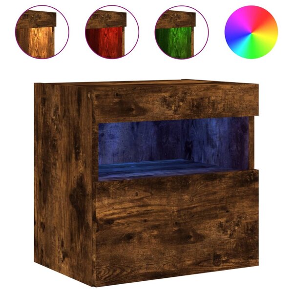 vidaXL Meuble TV mural avec lumières LED chêne fumé 40x30x40 cm