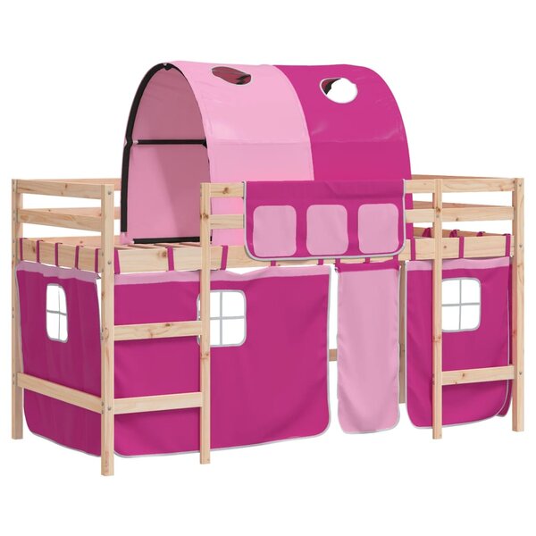 vidaXL Lit mezzanine enfants avec tunnel sans matelas rose 80x200 cm