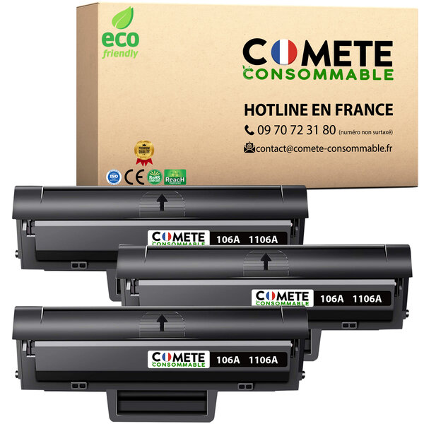 106A - Pack de 3 Toners compatibles HP 106A W1106A Noir - Entreprise française