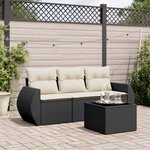 vidaXL Salon de jardin 4 Pièces avec coussins noir résine tressée