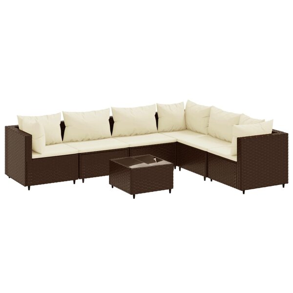vidaXL Salon de jardin avec coussins 7 Pièces marron résine tressée