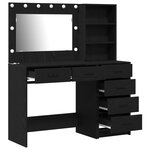 Ensemble de coiffeuse 2 pièces avec LED en bois d'ingénierie noir