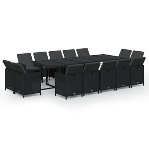vidaXL Ensemble à dîner de jardin coussins 15 Pièces Résine tressée Noir