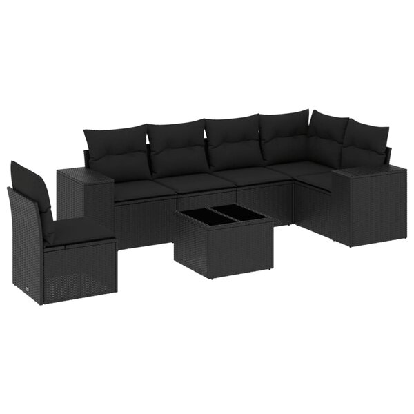 vidaXL Salon de jardin 7 Pièces avec coussins noir résine tressée