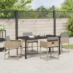 Ensemble de Salle à Manger de Jardin 5 Pièces avec Coussins en Rotin Poly Beige