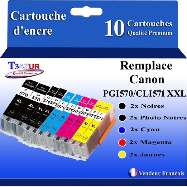 T3AZUR - 10x Cartouches compatibles avec Canon PGI-570XL CLI-571 XL pour Canon Pixma MG5750 MG5751 MG5752 MG5753 MG6850 MG6851