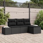 vidaXL Ensemble de Canapés de Jardin de 4 Pièces avec Coussins Noir Rattan Poly