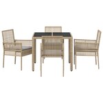 Ensemble de salle à manger de jardin 5 pièces avec coussins en poly rotin beige