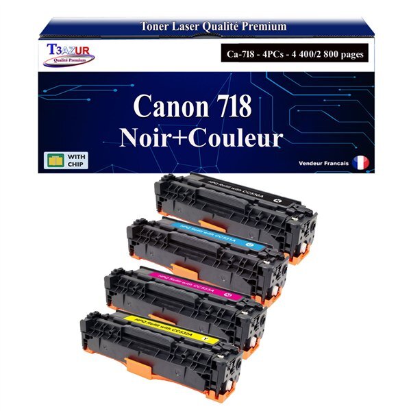 T3AZUR -Lot de 4 Toners compatibles avec Canon 718  pour Canon MF8360  MF8360CDN  MF8380  MF8380CDW (Noir+Couleur)
