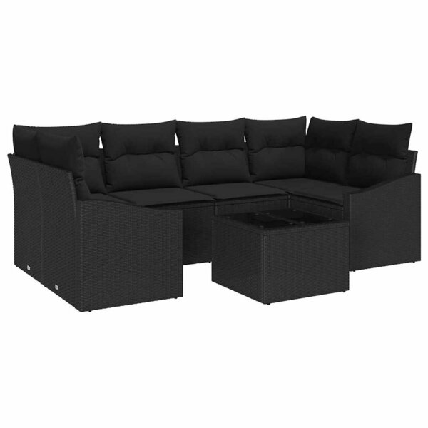 vidaXL Ensemble de Canapés avec coussin 7 Pièces Noir polyrotin