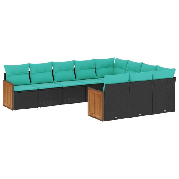vidaXL Salon de jardin 10 Pièces avec coussins noir résine tressée