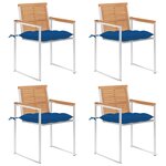 vidaXL Chaises de jardin lot de 4 avec coussins Bois de teck massif