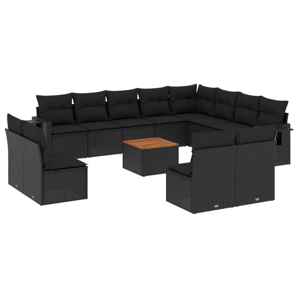 vidaXL Salon de jardin avec coussins 13 Pièces noir résine tressée
