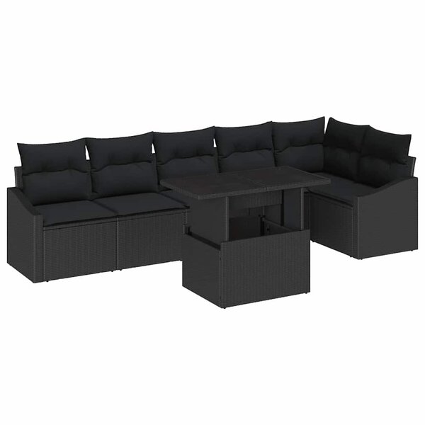 vidaXL Ensemble de canapé de jardin 7 Pièces Noir 100 x 55 x 73 cm