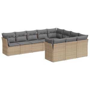 vidaXL Salon de jardin avec coussins 10 Pièces beige résine tressée