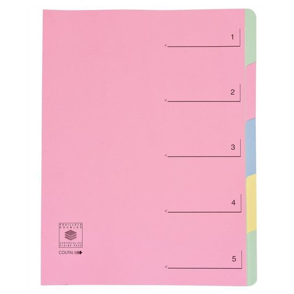 Trieur 5 onglets en dossier Dos extensible Rubriques imprimées Rose COUTAL