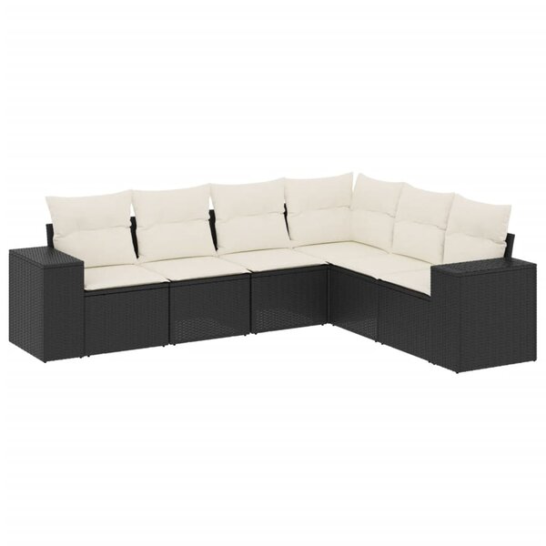 vidaXL Salon de jardin 6 Pièces avec coussins noir résine tressée