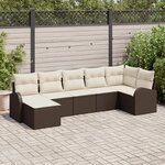 vidaXL Ensemble de canapé de jardin 7 pièces avec coussins Marron en poly rattan