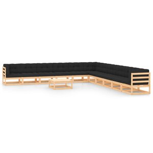 vidaXL Salon de jardin 12 Pièces avec coussins anthracite Pin massif
