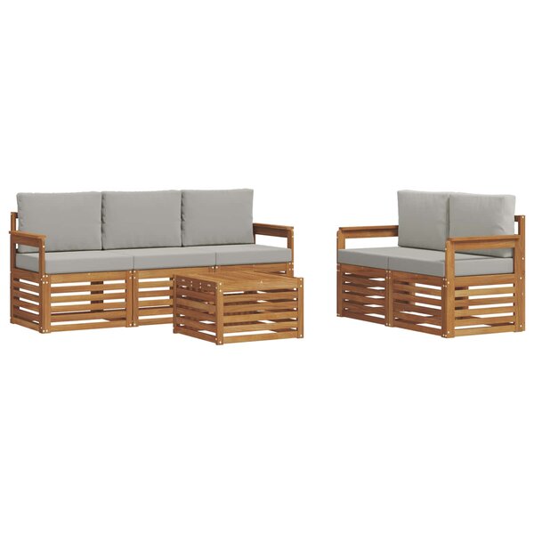 vidaXL Ensemble de canapés d'extérieur 6 pc Naturel et gris clair
