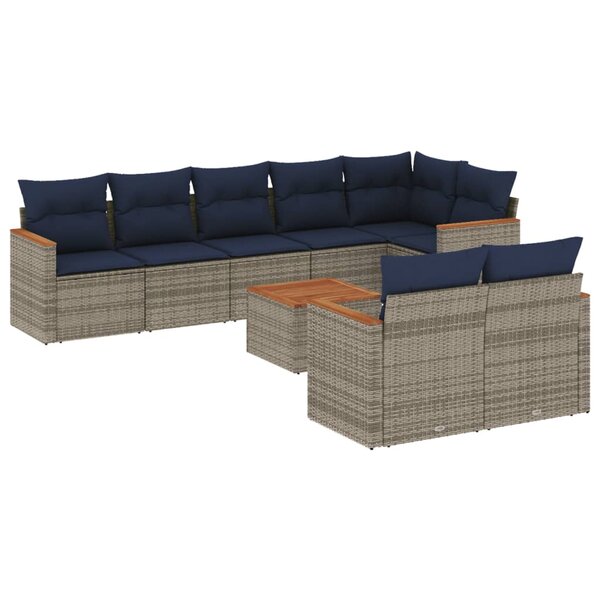 vidaXL Salon de jardin 9 Pièces avec coussins gris résine tressée