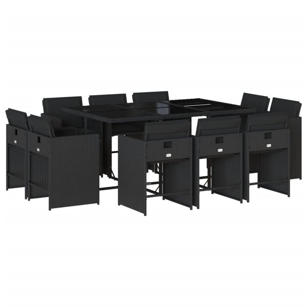 vidaXL Ensemble à manger de jardin 11 Pièces coussins noir résine tressée
