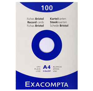 Etui de 100 fiches BRISTOL 210x297 A4 Blanc Uni EXACOMPTA