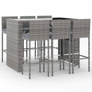 vidaXL Ensemble de bar de jardin 7 Pièces avec coussins gris poly rotin