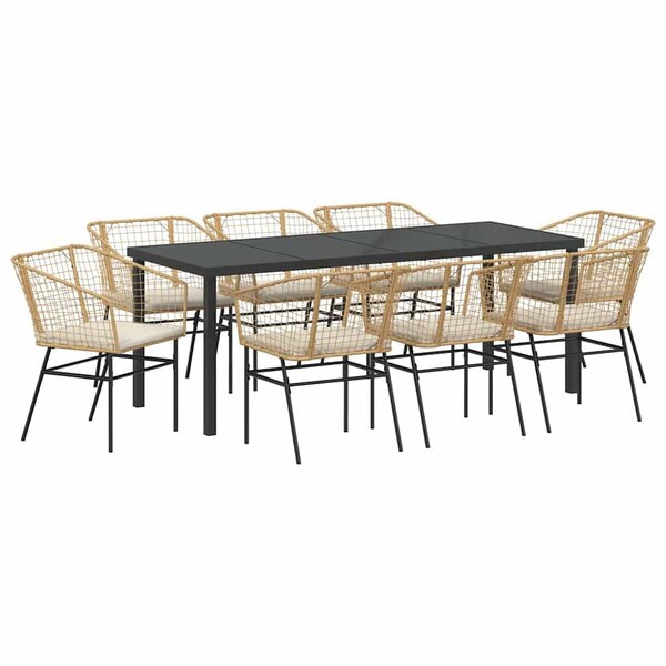 vidaXL Ensemble de salle à manger pour jardin 9 pc Marron polyrotin