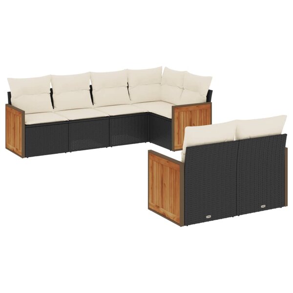 vidaXL Salon de jardin 7 Pièces avec coussins noir résine tressée