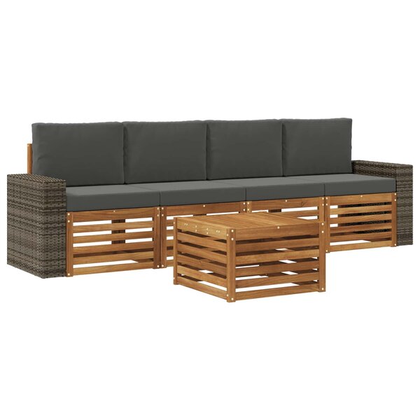 vidaXL Ensemble de canapés d'extérieur 5 Pièces Naturel et Anthracite
