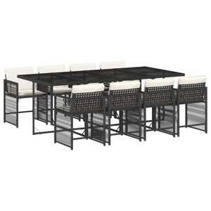 vidaXL Ensemble à manger de jardin 9Pièces coussins noir résine tressée