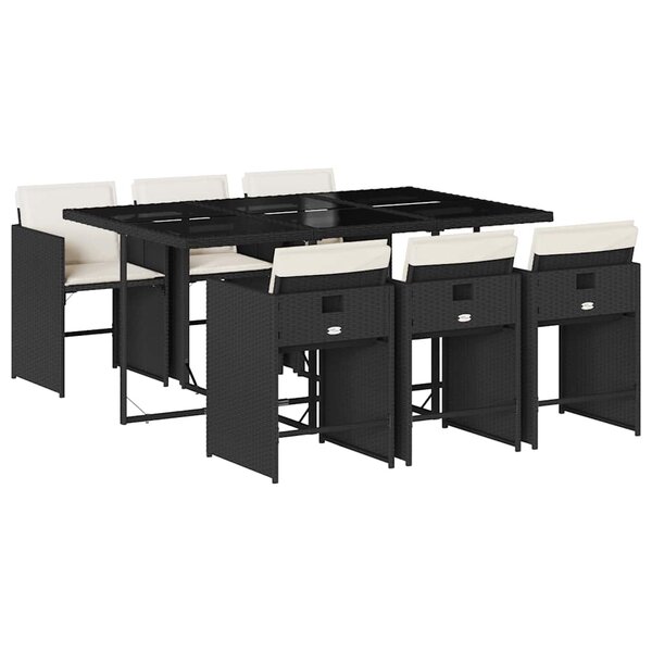 vidaXL Ensemble à manger de jardin coussins 7Pièces Noir Résine tressée