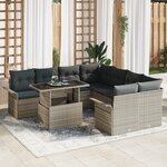 vidaXL Set de canapé de jardin 9 pièces avec coussins gris clair en poly rattan