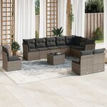 vidaXL Salon de jardin 11 Pièces avec coussins gris résine tressée