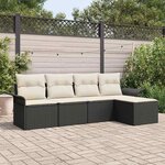 vidaXL Ensemble de canapé de jardin avec coussin 5 Pièces Noir Poly rotin