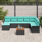 vidaXL Ensemble de canapé de jardin 9 Pièces Noir et turquoise