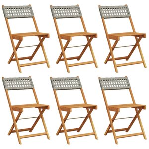 vidaXL Chaises de jardin pliantes lot de 6 gris poly rotin bois massif